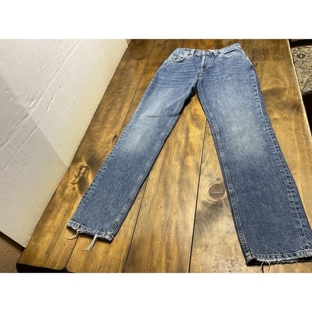 We The Free Curvy Jeans Womens 25 Blue Siren Low Rise Straight Button Fly Denim